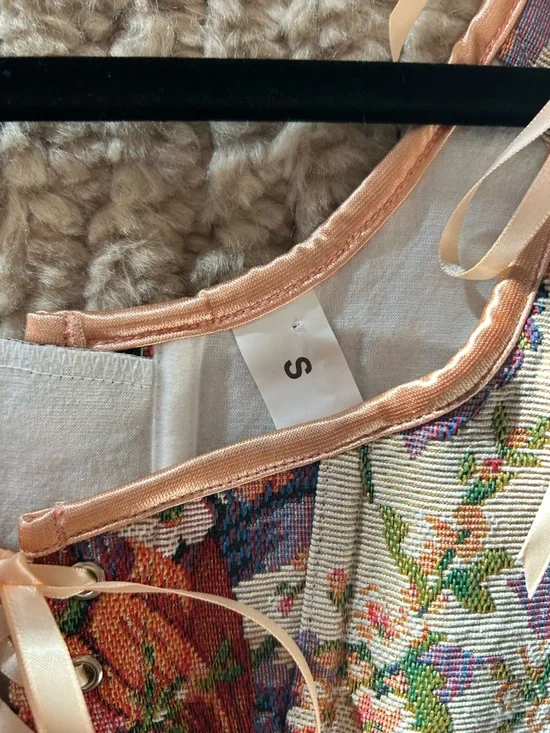 floral tapestry lace-up bustier corset crop top size small - Picture 4 of 7